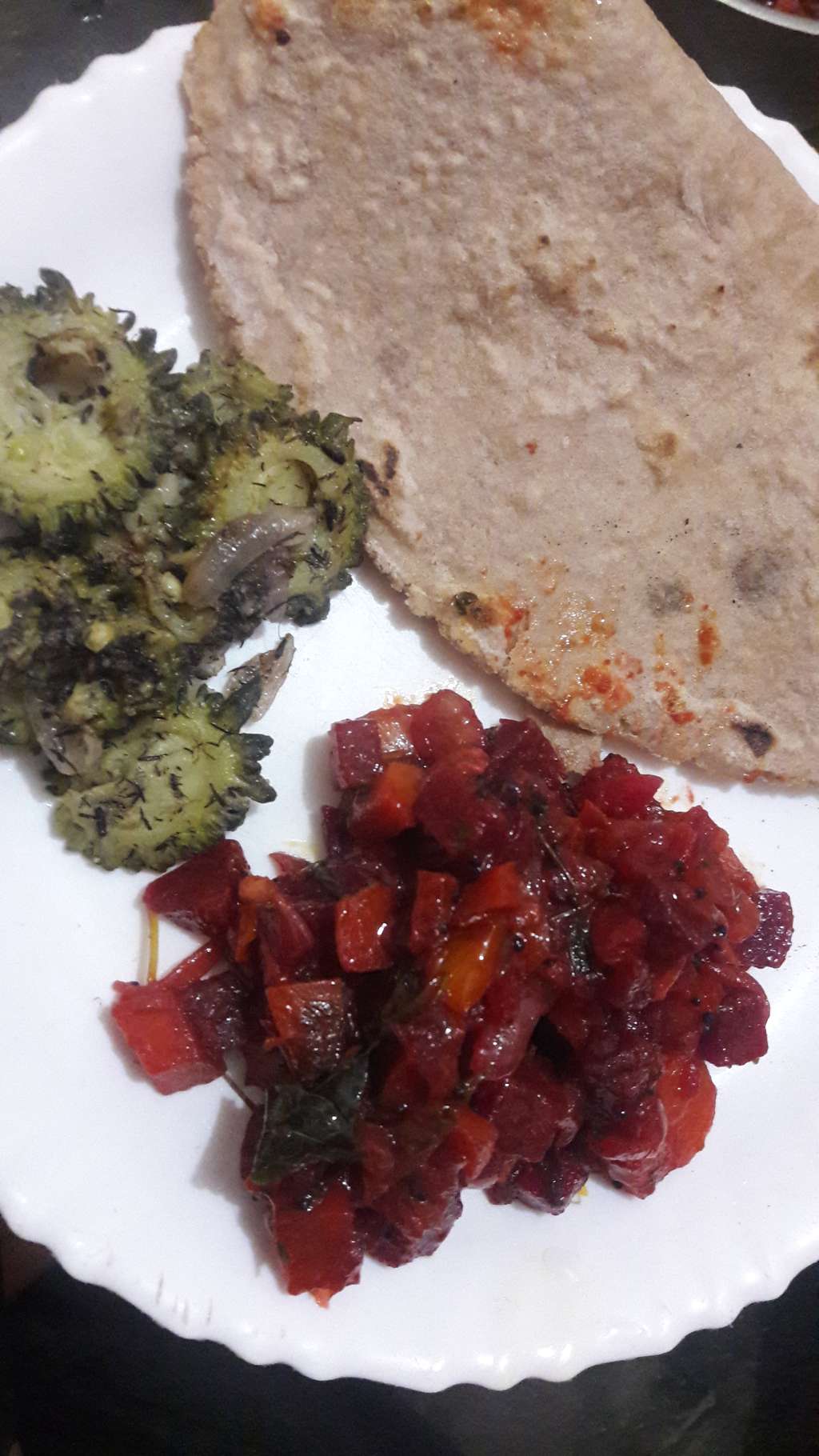 Millets roti 
Beetroot and carrot  curry
bitter ground curry
