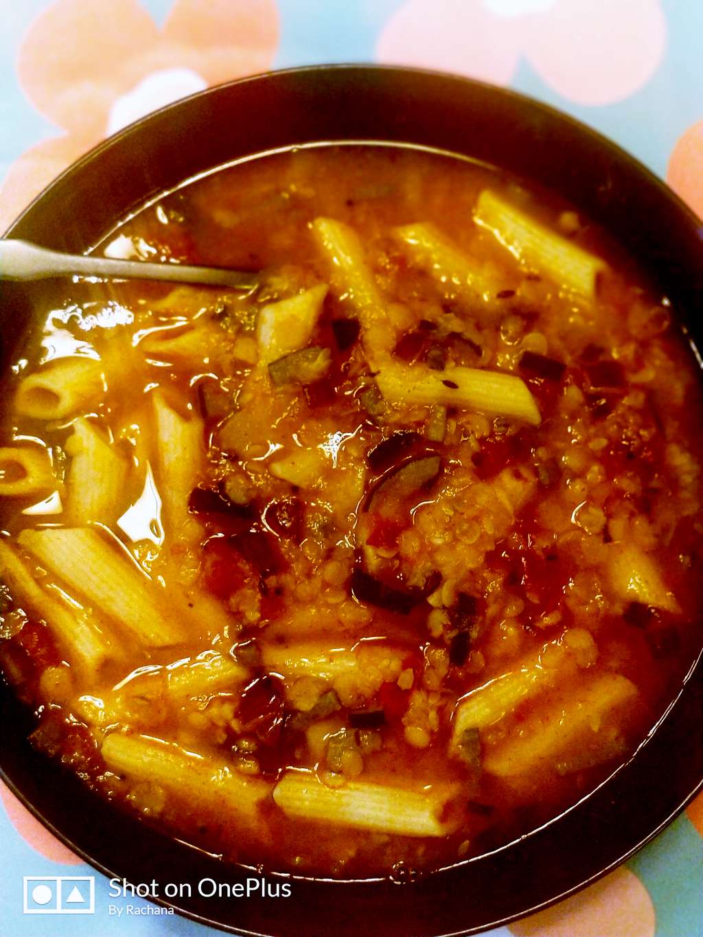 Tummy satisfying : Pasta in Lentils n zucchini soup in pressure cooker