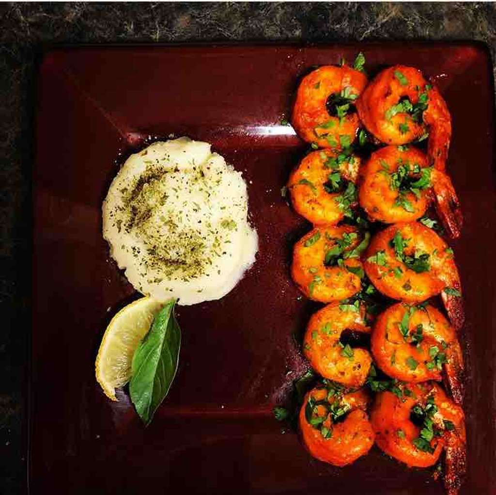 baked shrimp and mashed potatoes