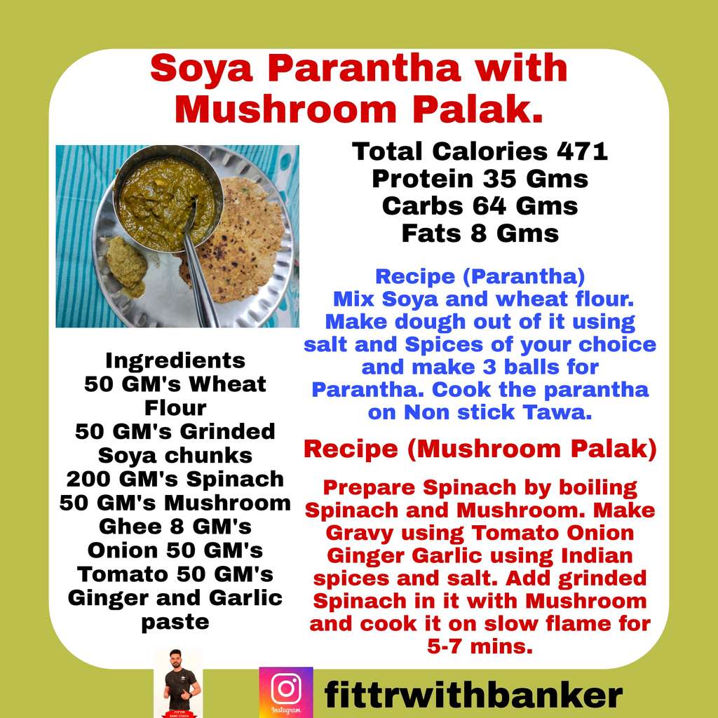 Soya Parantha with Mushroom Palak