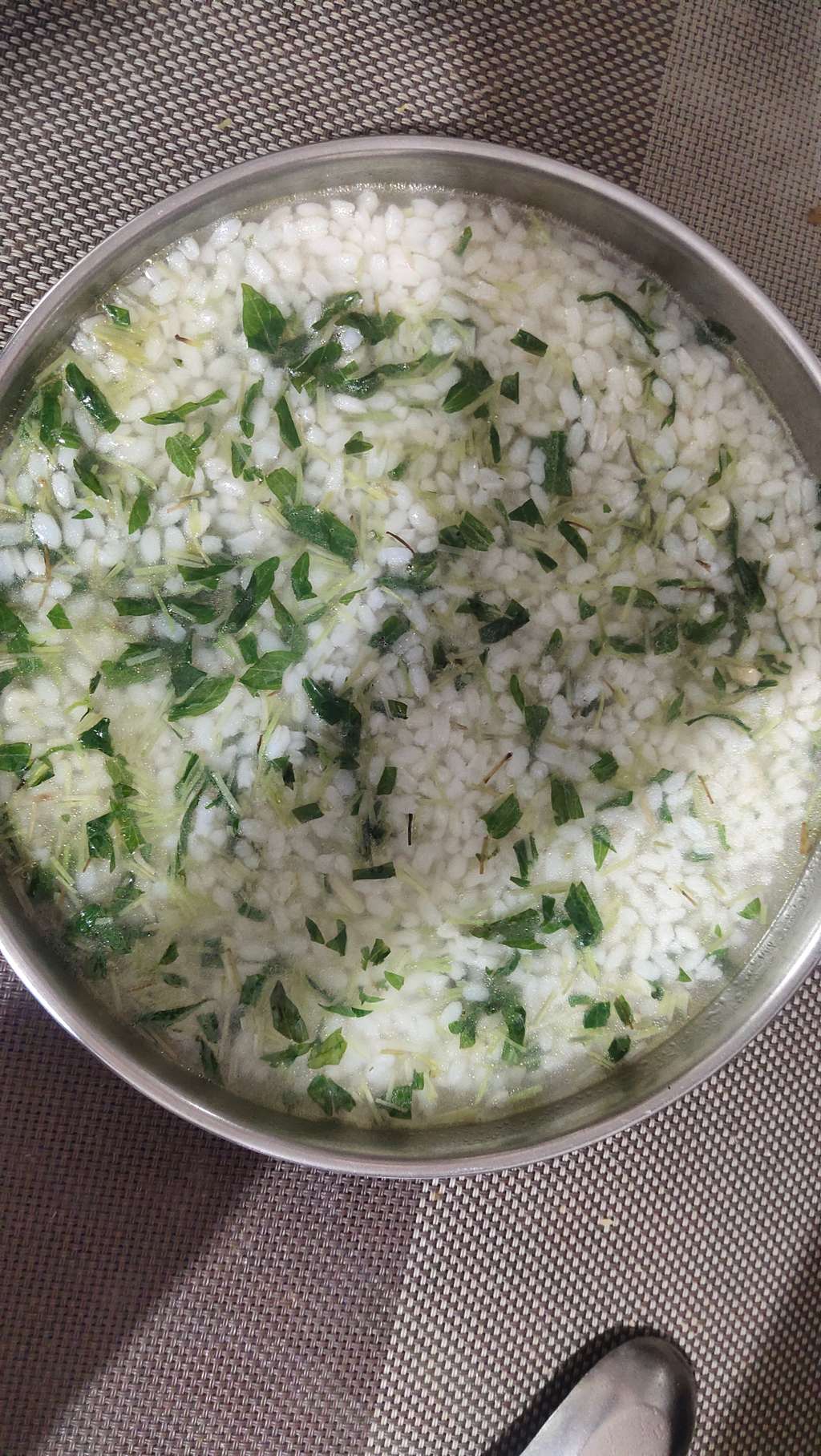 Tempered Rice porridge with microgreens