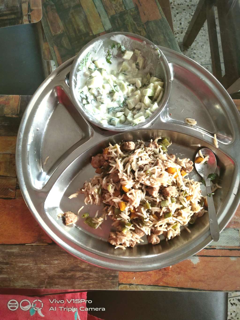 Soya veg fried rice with cucumber raita 