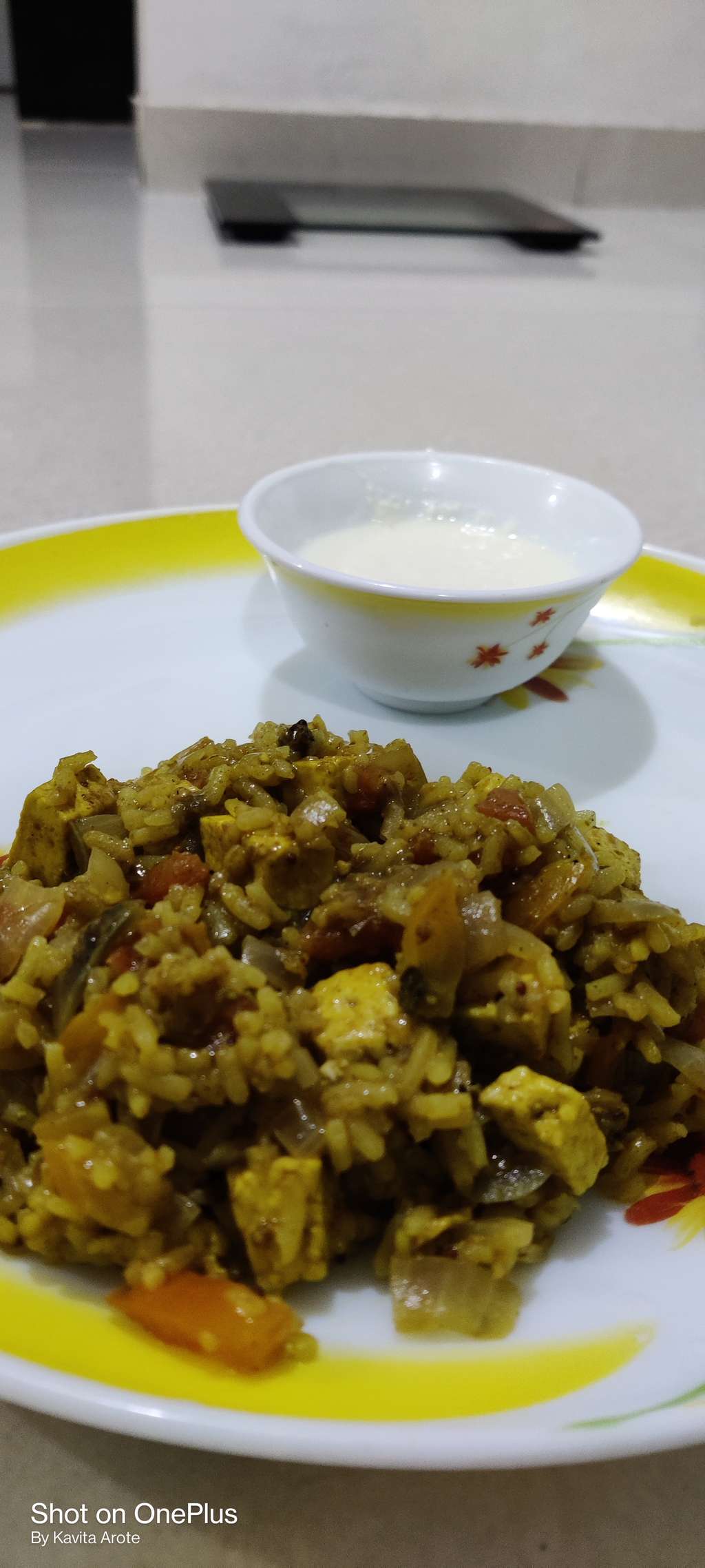 Paneer rice with curd