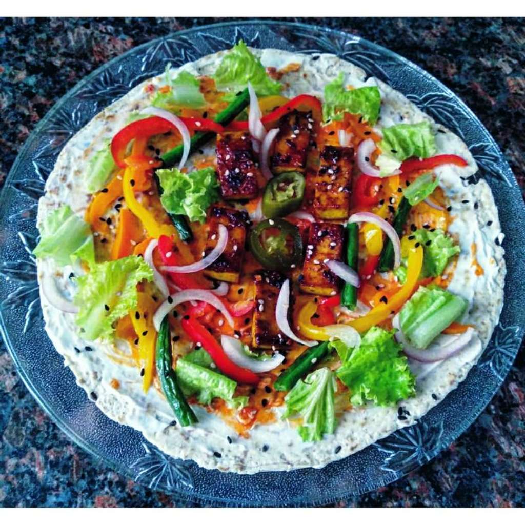 Peri-peri tofu and crunchy veggies tortilla wraps
