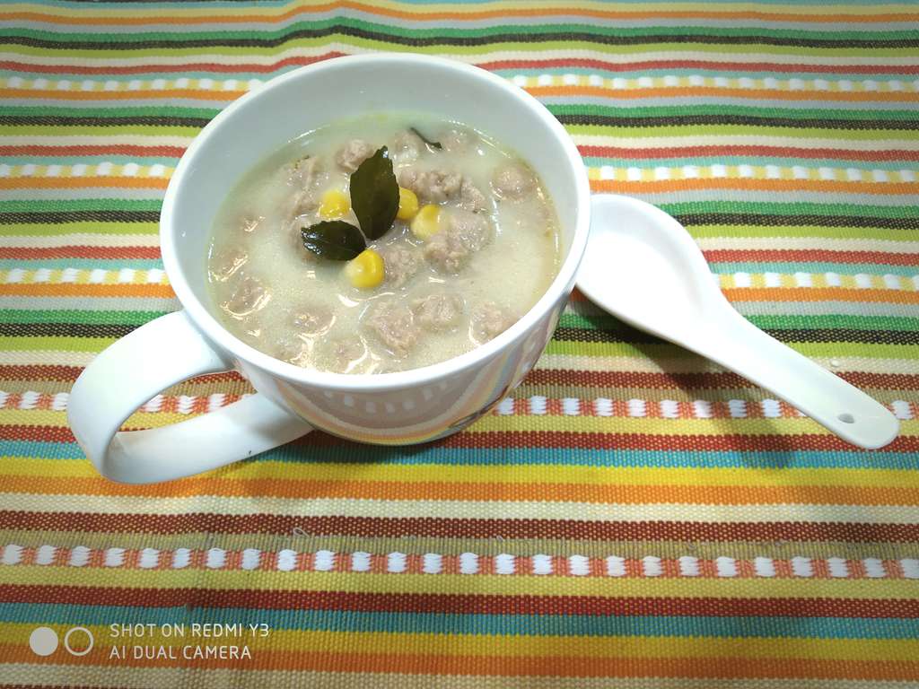 Coconut 🥥 Corn 🌽 Soup with soya dumplings