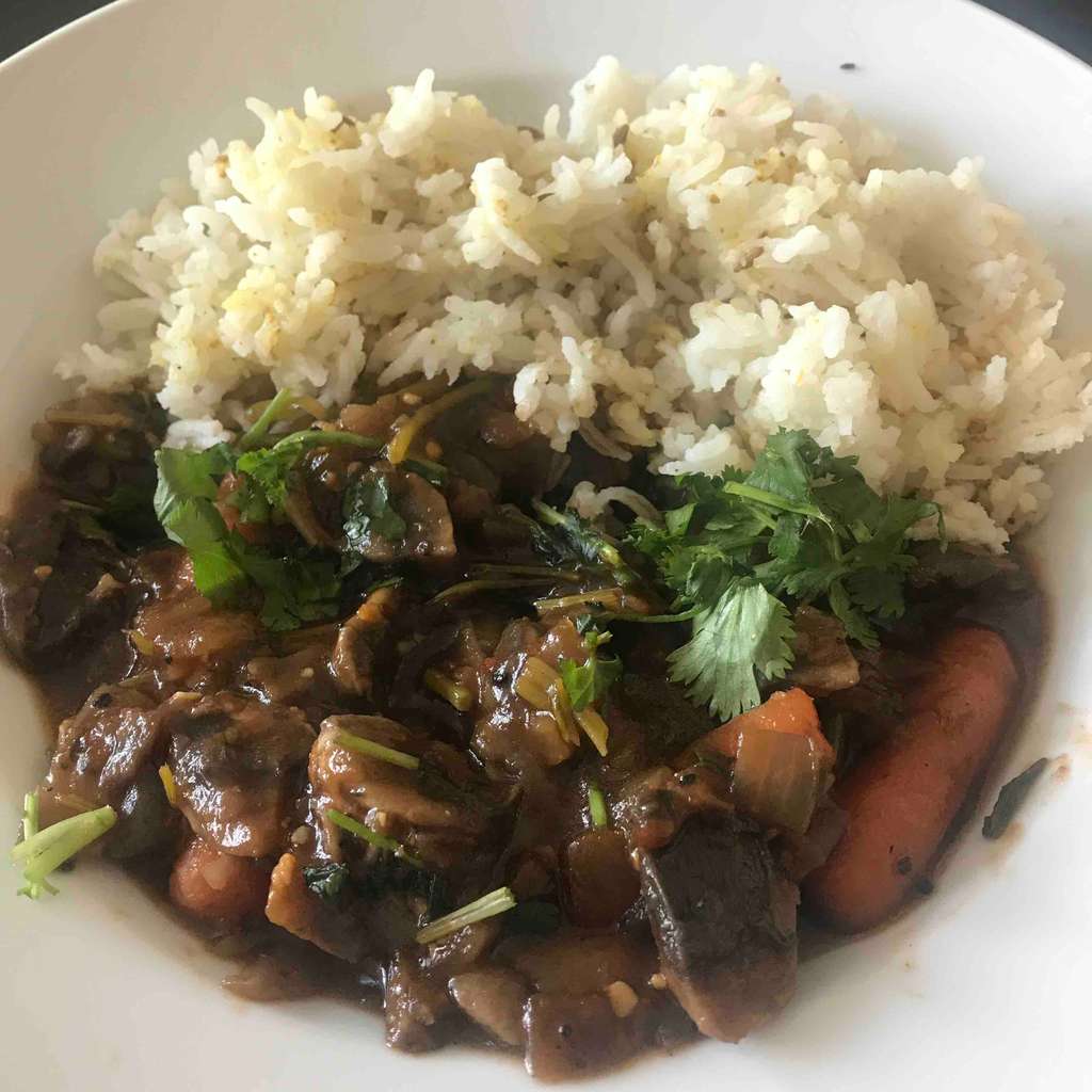 Tangy garlic Mushrooms with jeera rice