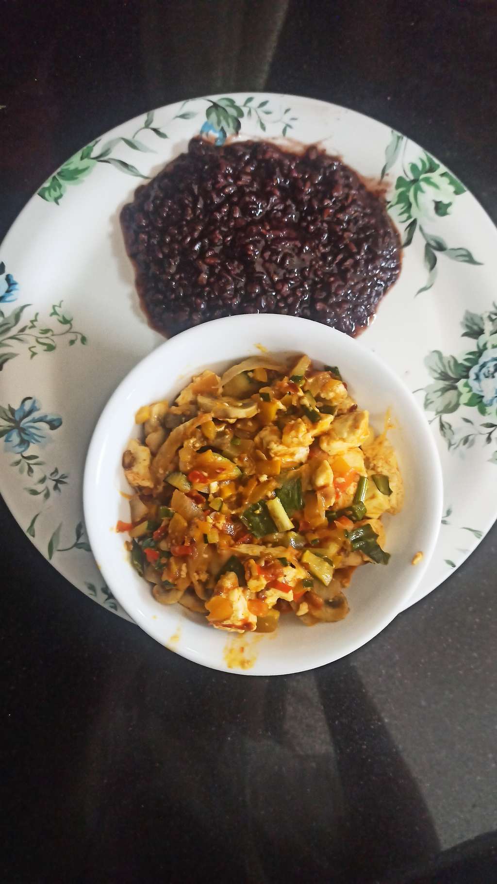 Black Rice and stir fried paneer with veggies