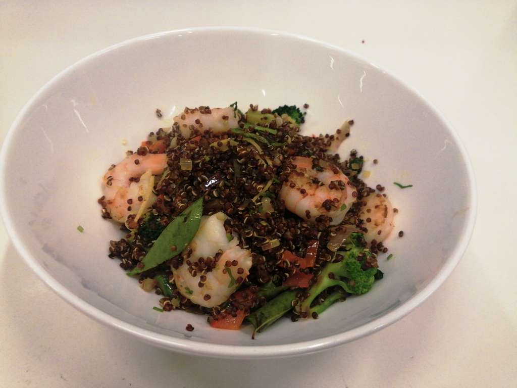 Quinoa poha with grilled prawns