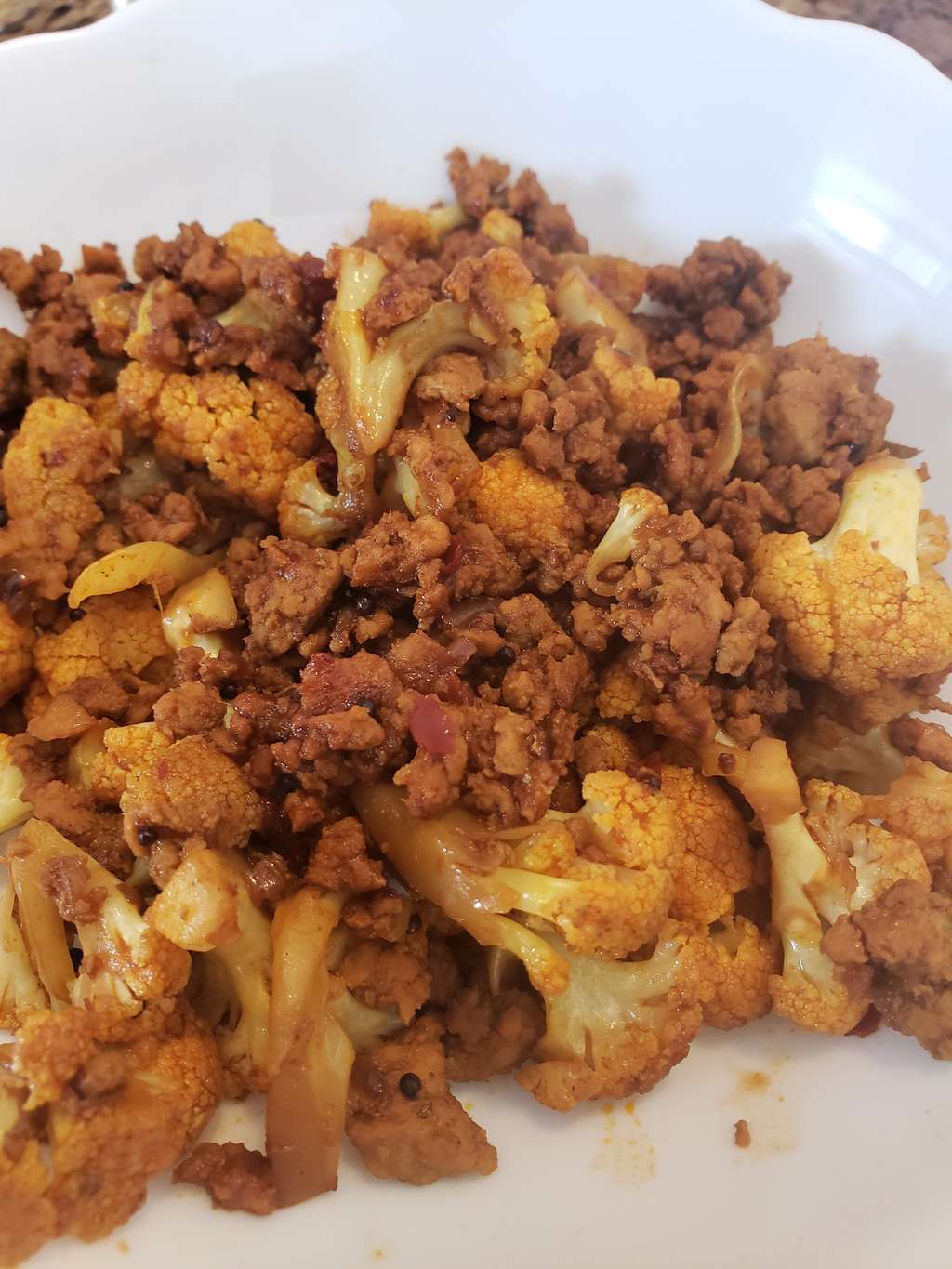 Minced chicken and Sautéed Cauliflower 