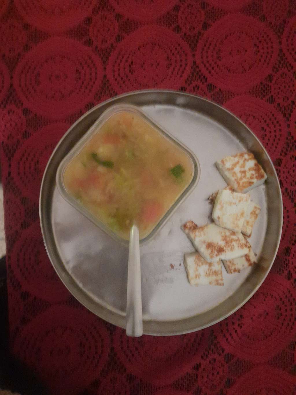 mix veg soup with roasted paneer 
