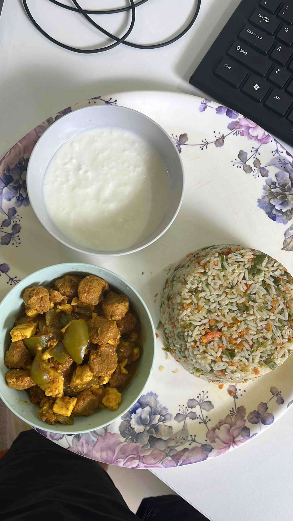 Fried rice and Soya paneer curry