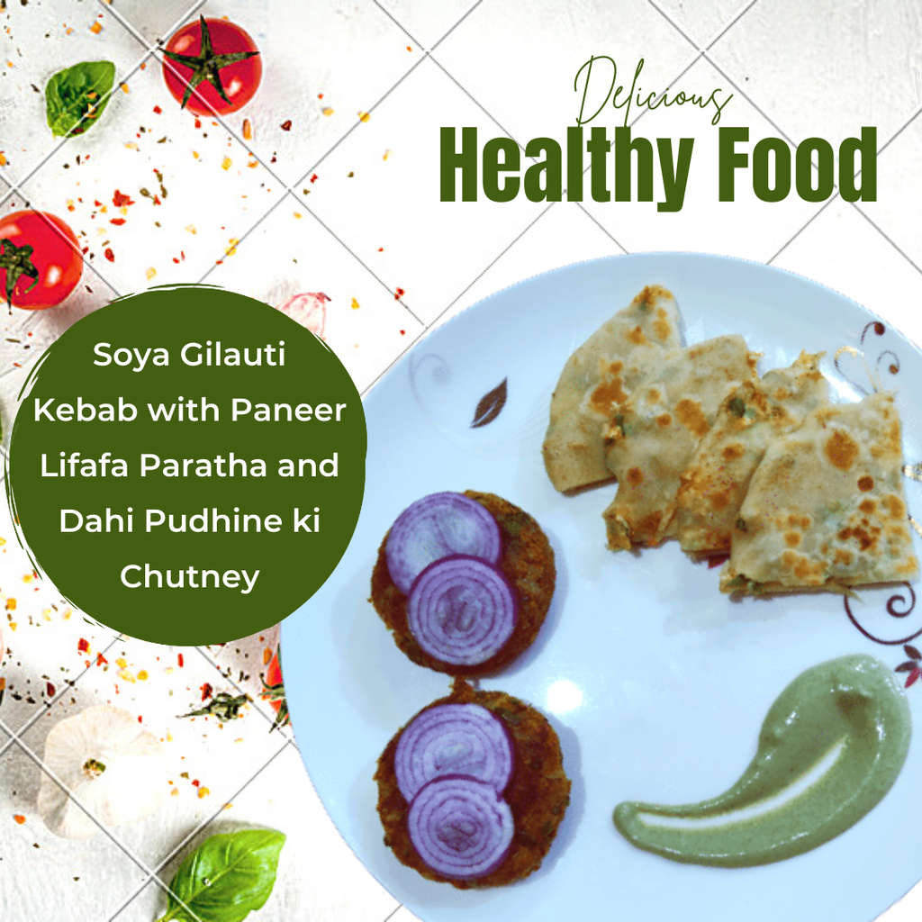 #FITTRMasterchef Soya Gilauti Kebab with Paneer Lifafa Paratha and Dahi Pudhine ki Chutney 