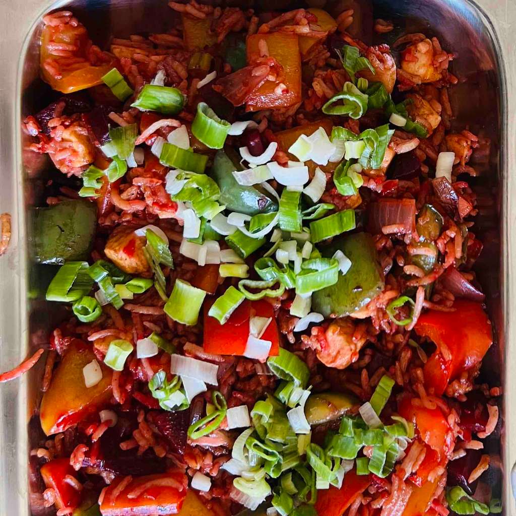Beet root fried rice with low fat paneer 