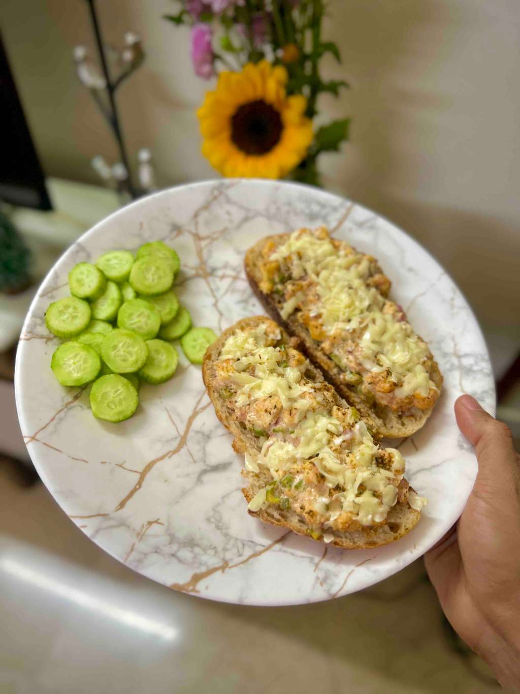 Spicy low fat paneer sourdough toast