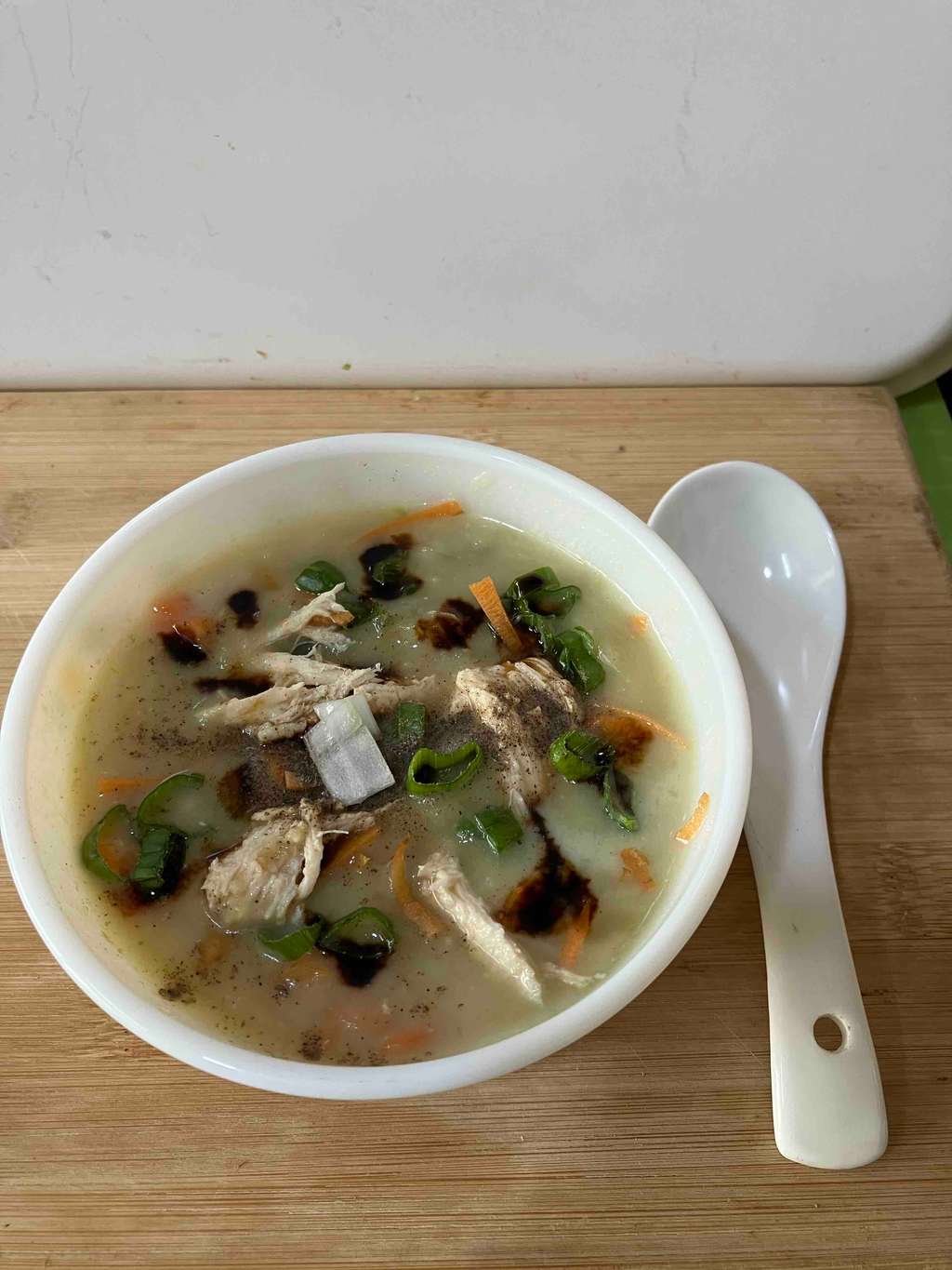 millet veggies soup with shredded chicken 