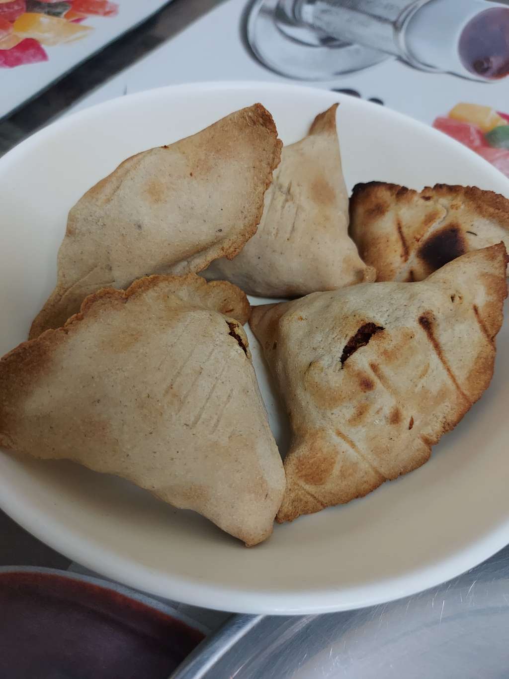 Air fried Soya chunks stuffed wheat Samosa