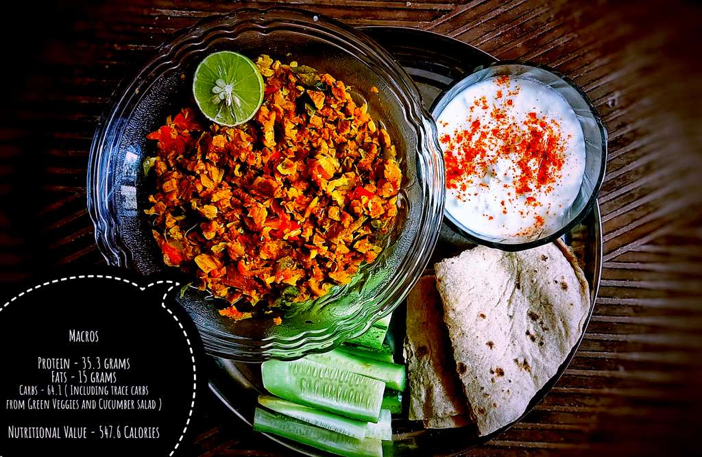 Soya Keema with Multigrain Bread along with Yogurt & Cucumber salad Accompaniments . 

#Quantifiednutrition
#healthyrecipe