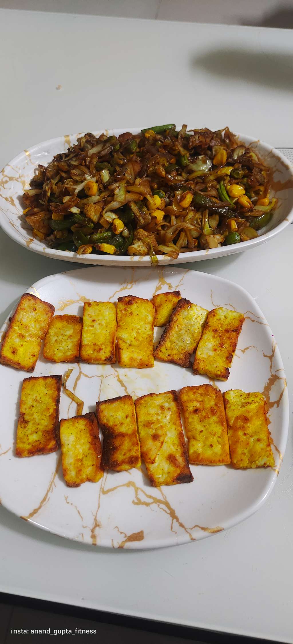 Air fry paneer chips and saute vegetable