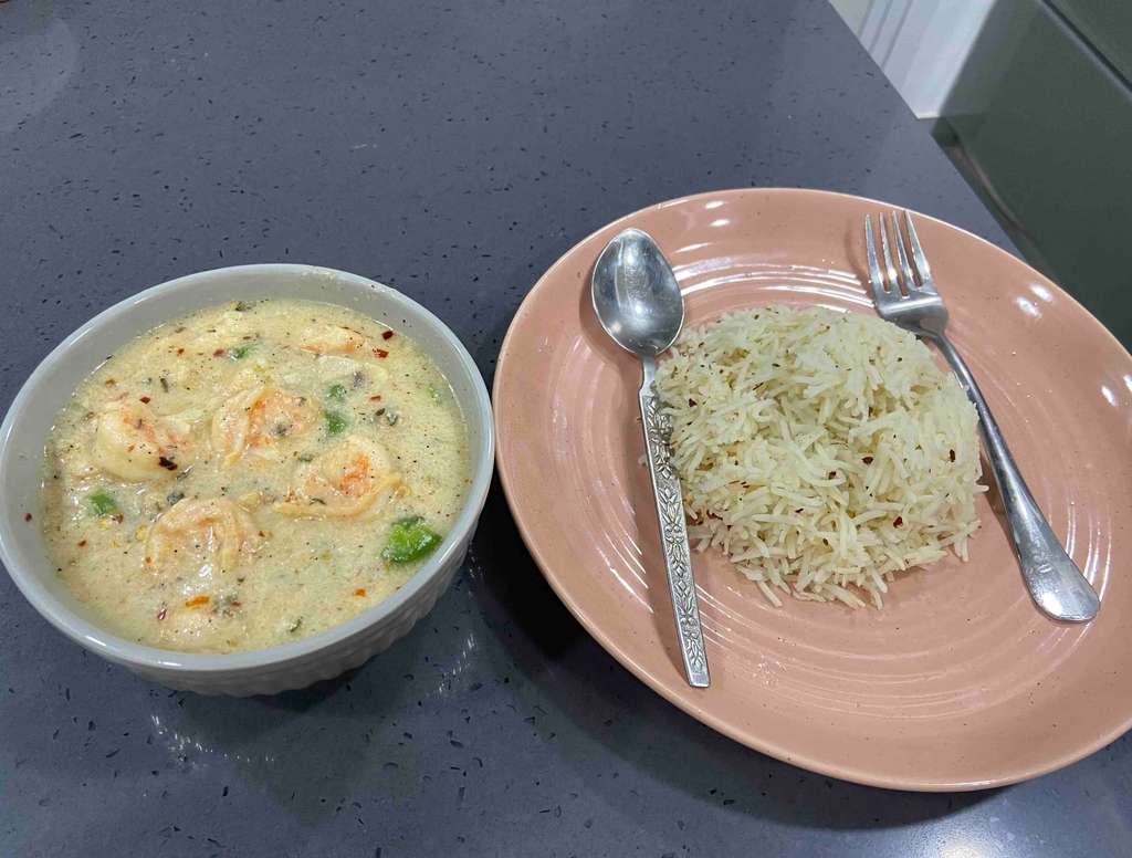 Prawn Thermidor with herbed rice