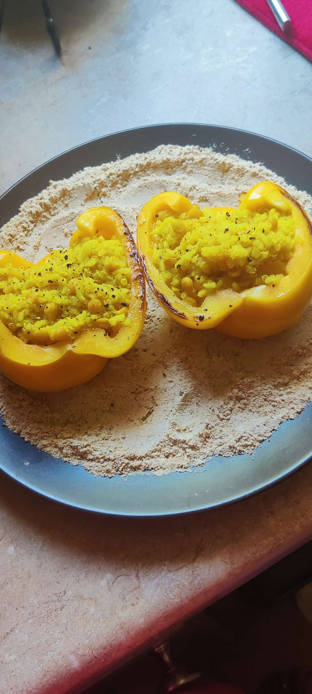 Simple Khichdi served over bed of Protein spice powder