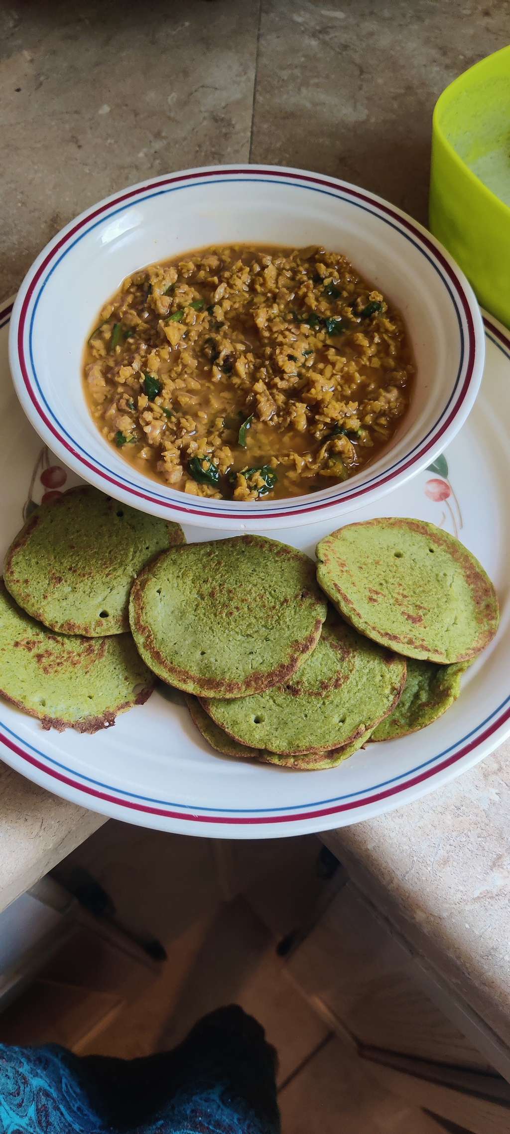 Broccoli Dosa with Soy Granules sambar