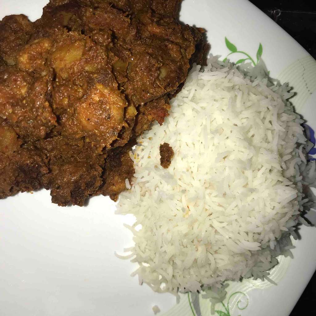 Prawn dum alu served with steam rice