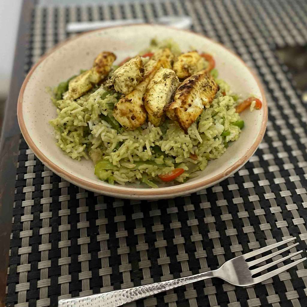 pesto rice with cottage cheese 