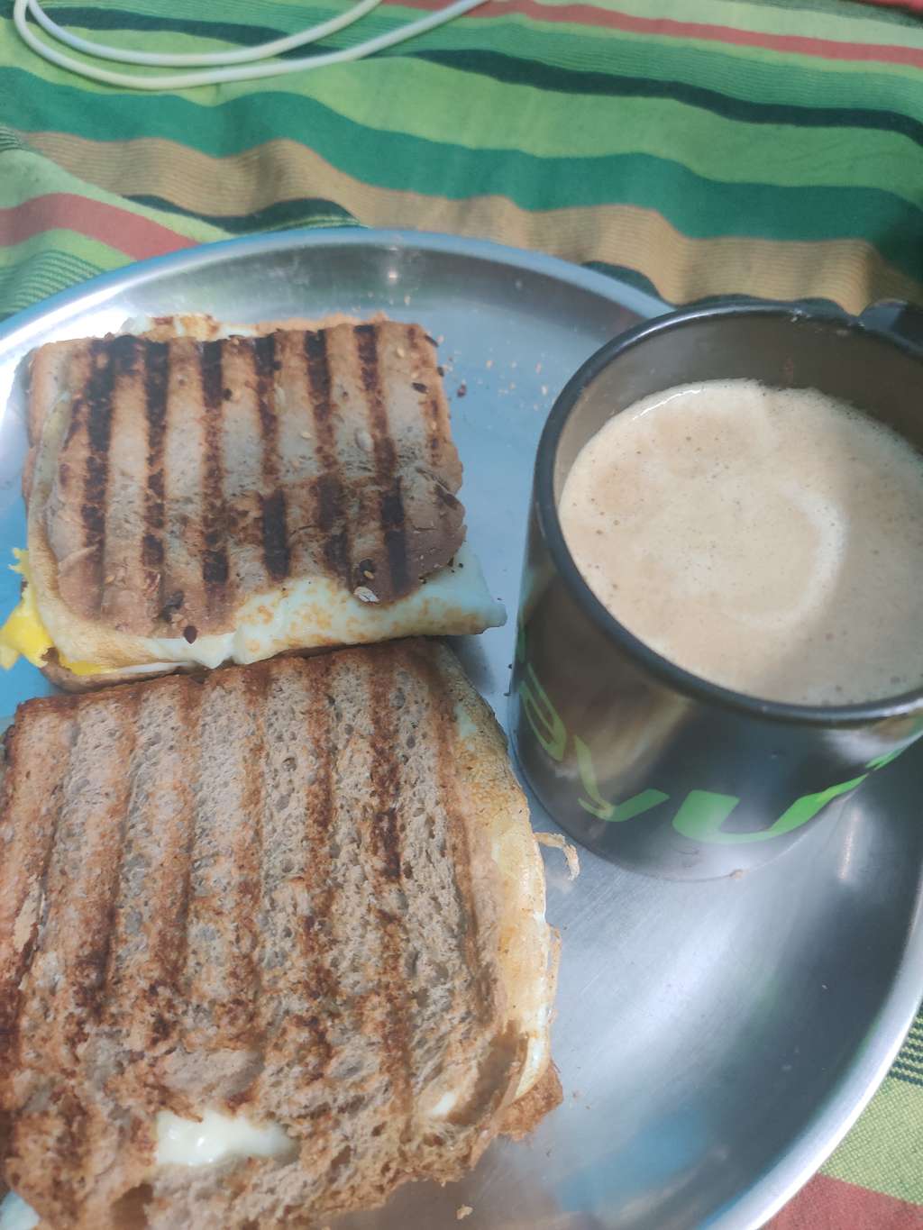 4 egg(3 whole egg, 1egg white) cheese sandwich with double expresso whey latte
