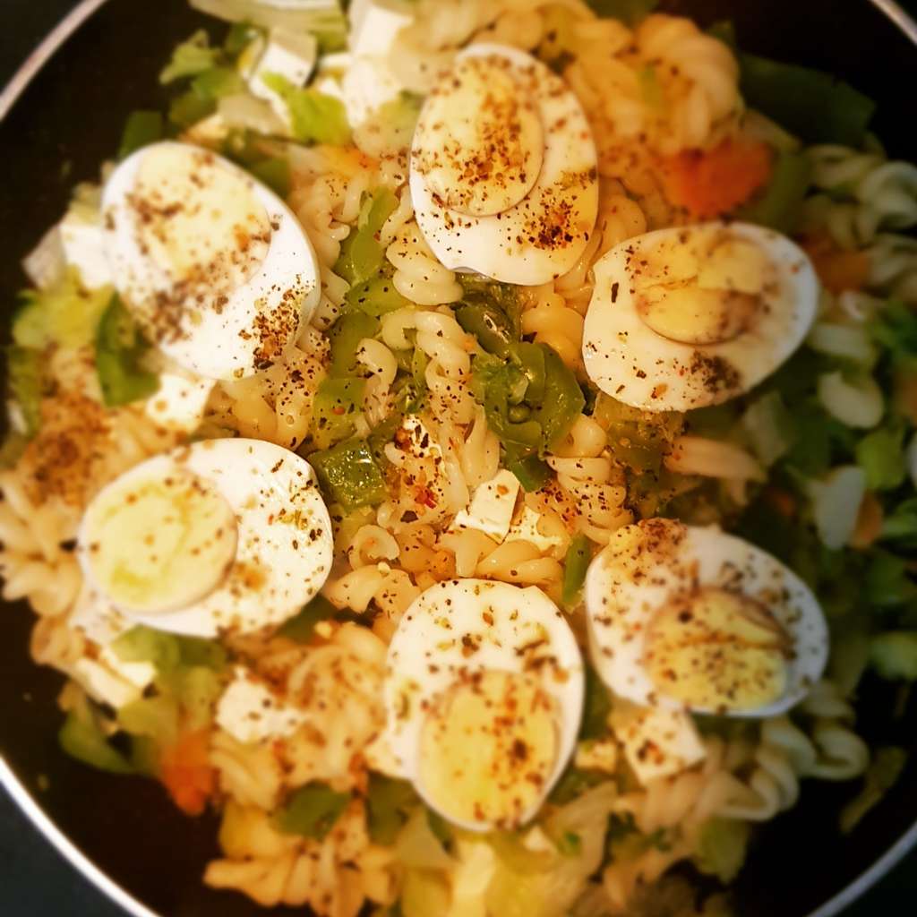 Fusilli eggs and paneer Pasta