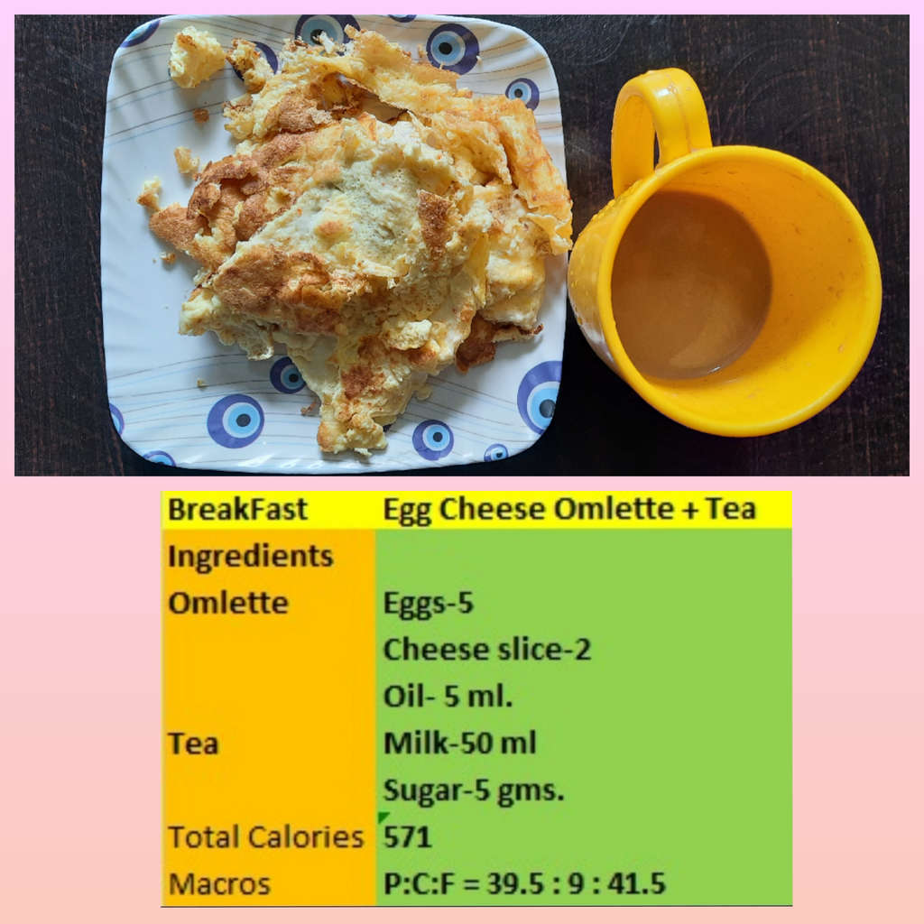 Egg cheese omlette and tea