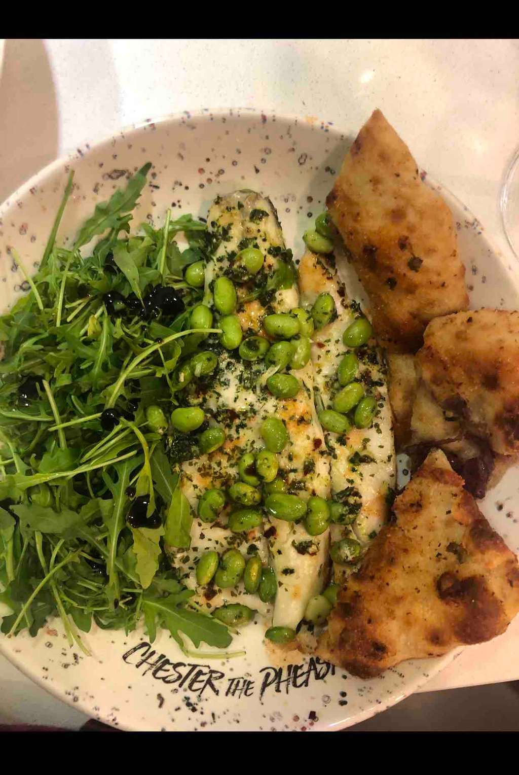 Sea Bass with Toast with a side of Greens