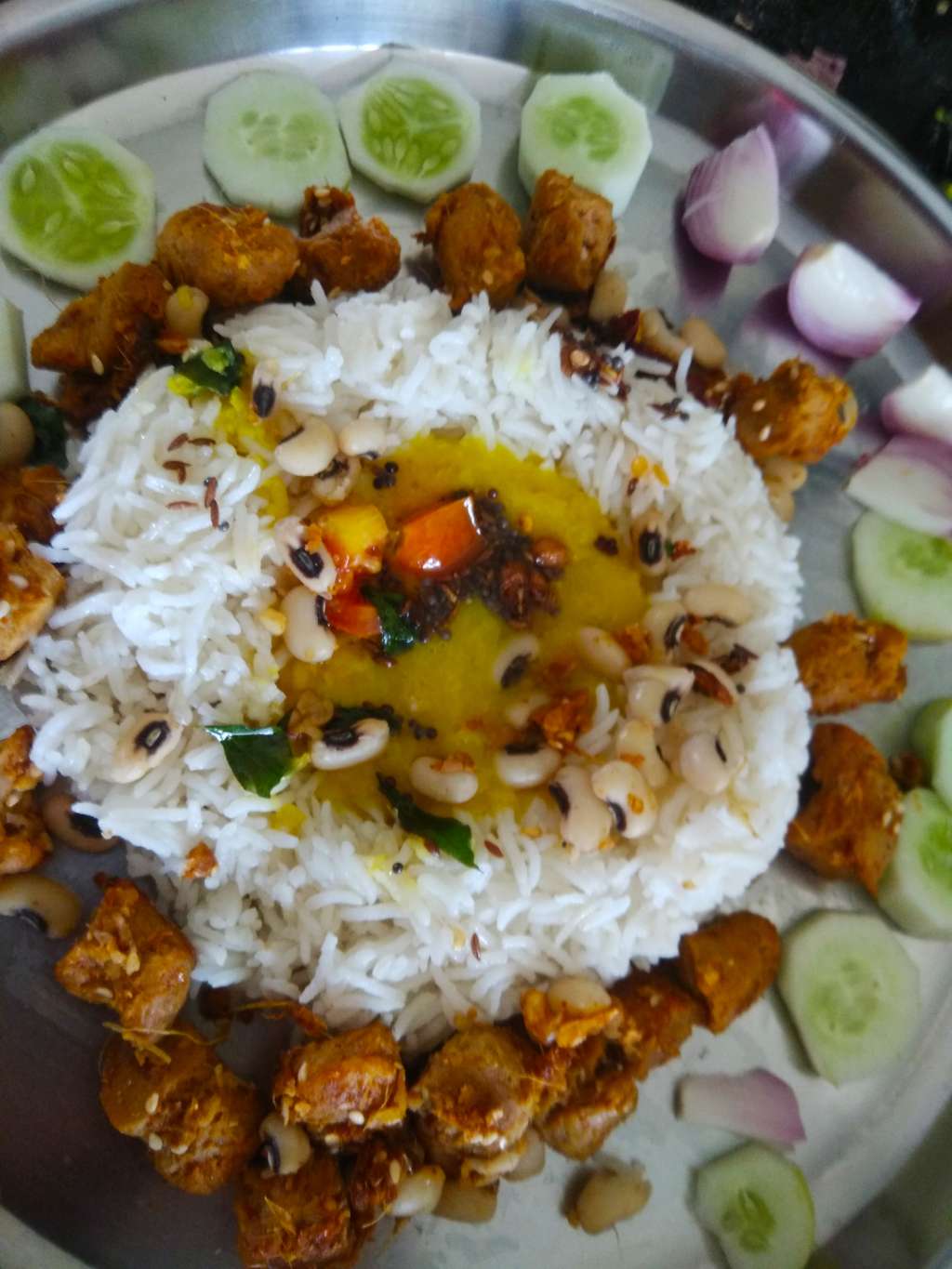 Daal - Rice, with soya chunks and salad