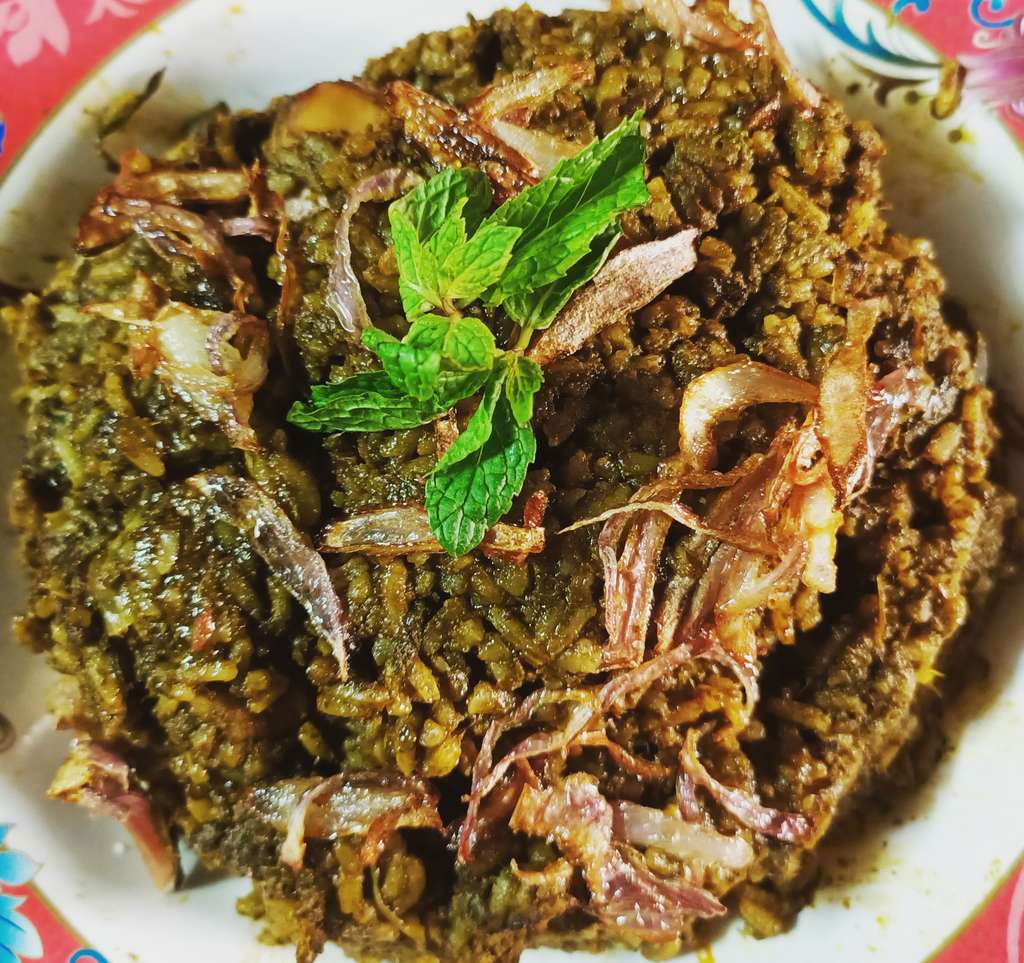 Palak pudina rice with chicken