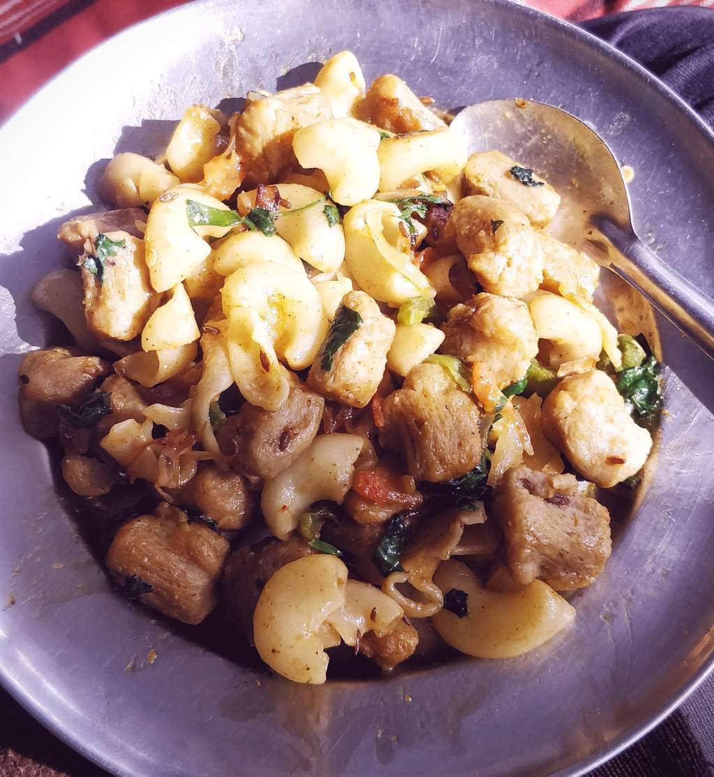 Pasta with soya chunks