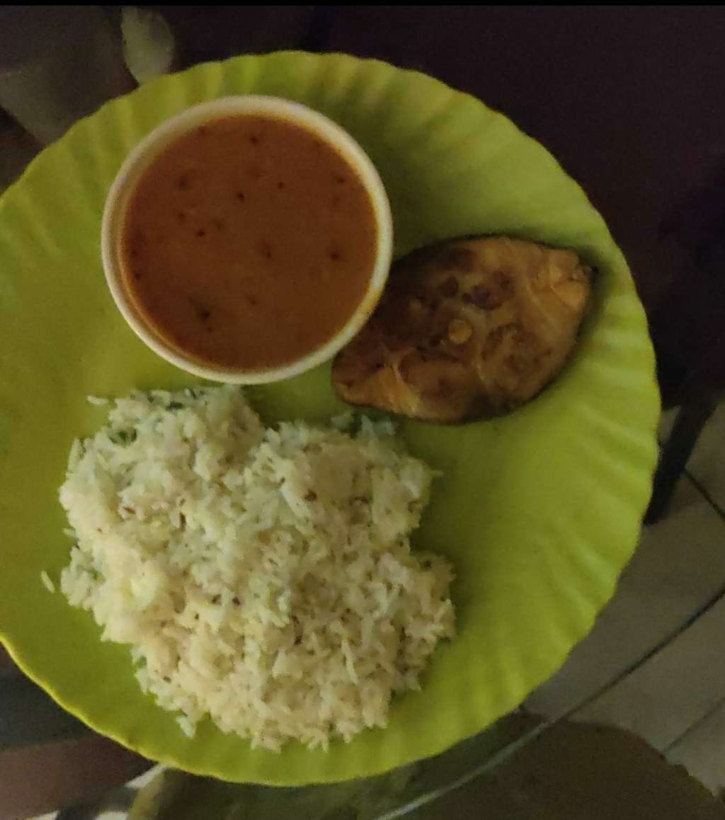 Rice daal and steam fish 