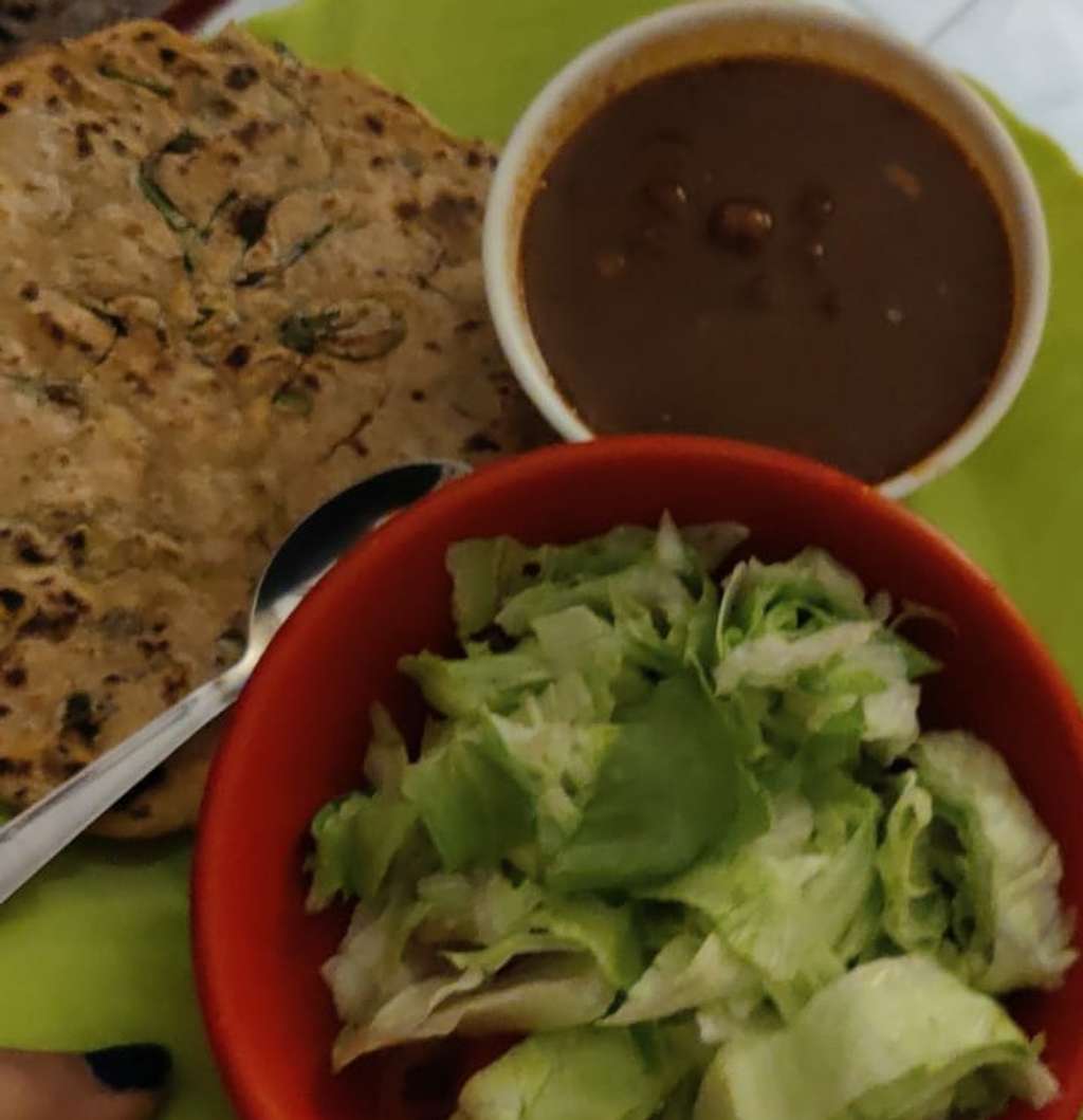 Methi paratha , black chana and salad 