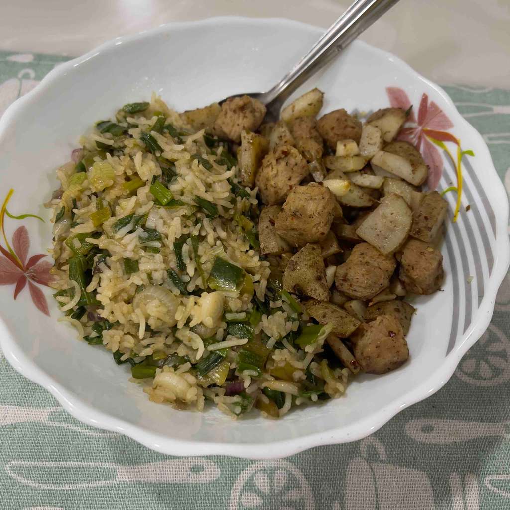 sauted soya chilly potato with  fried rice 