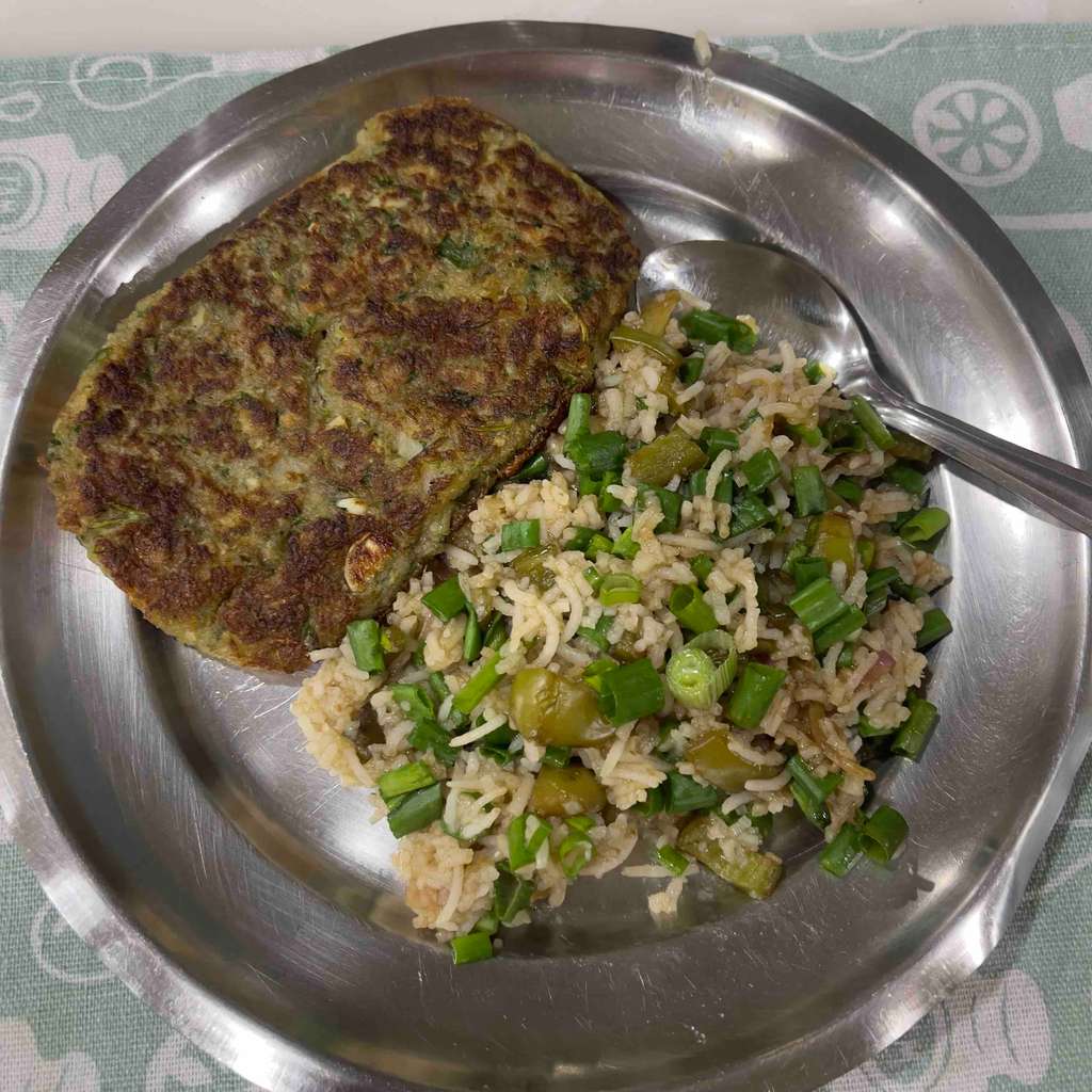 Aloo soya cutlet with fried rice 