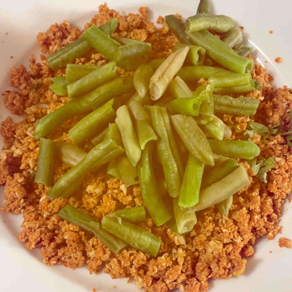 Oil Free egg bhurji with green beans 