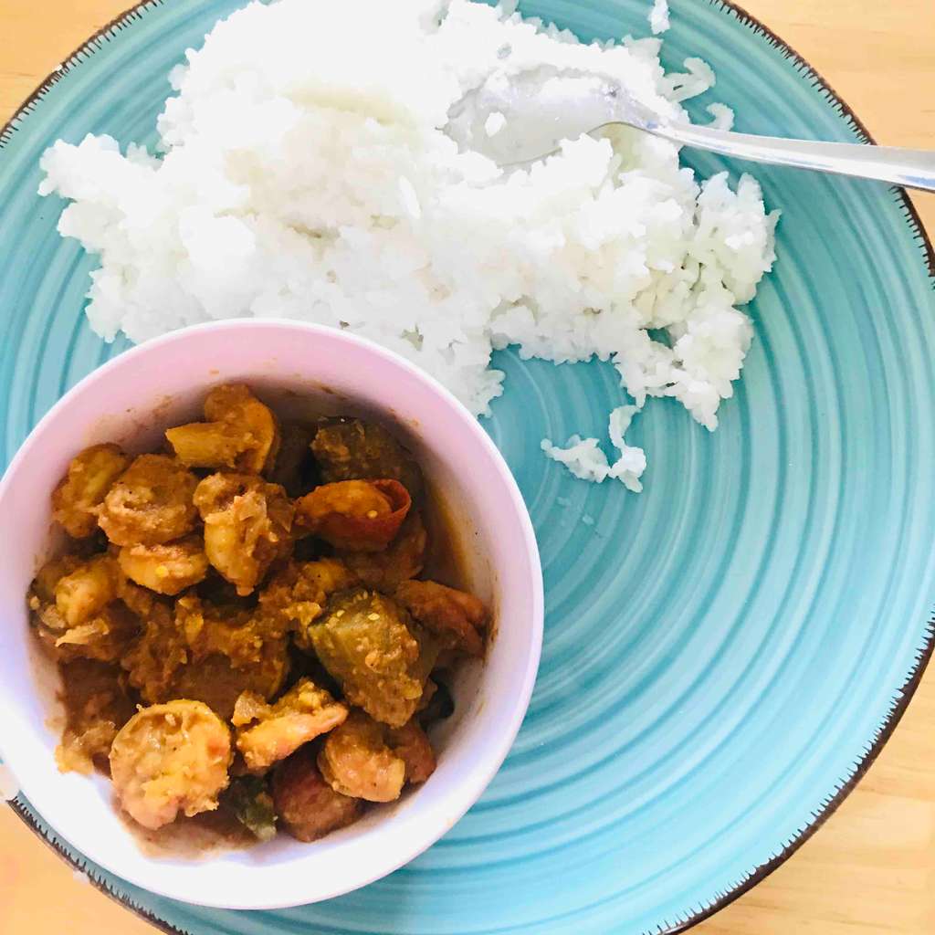 Prawns curry with Steamed Rice