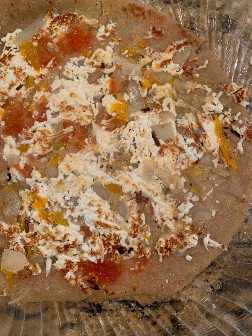 soya chunk flour/sooji cheela & paneer/veggie toppings (full of protein) 