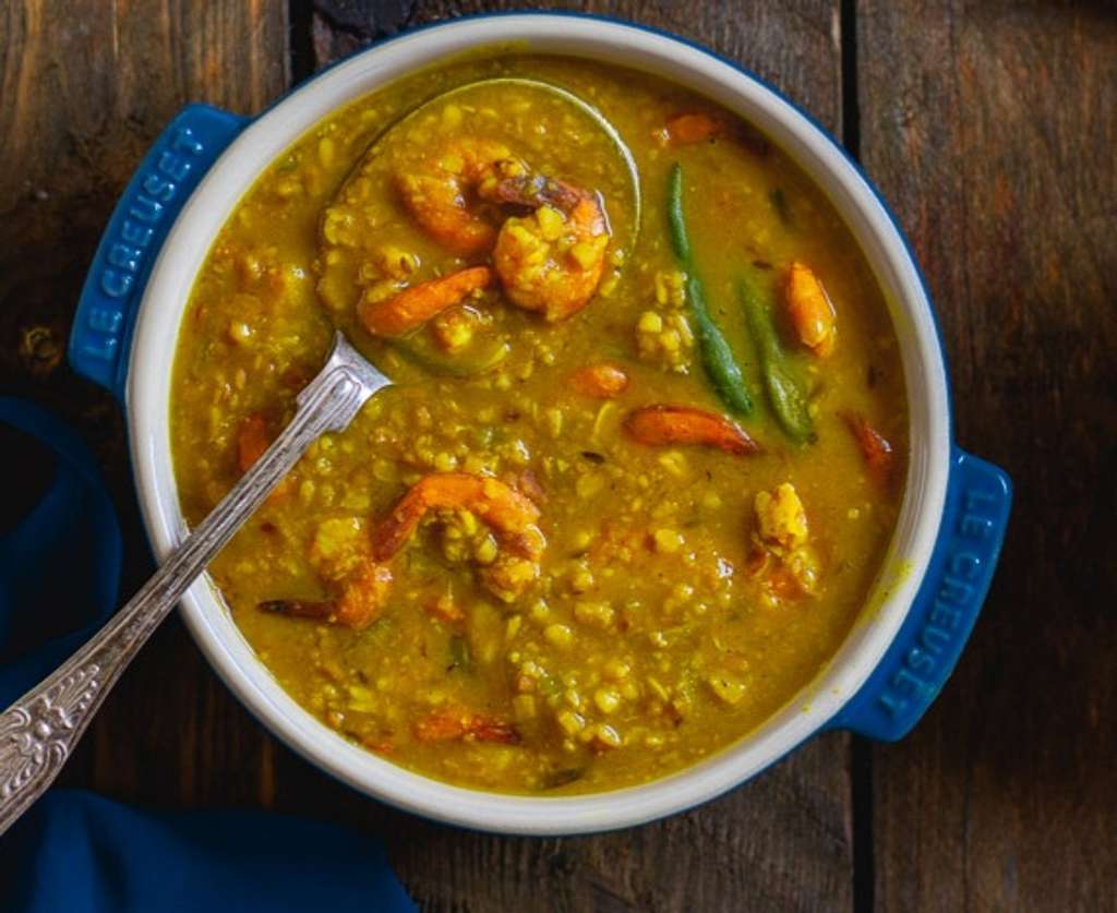 Moong Dal Tadka with Prawns