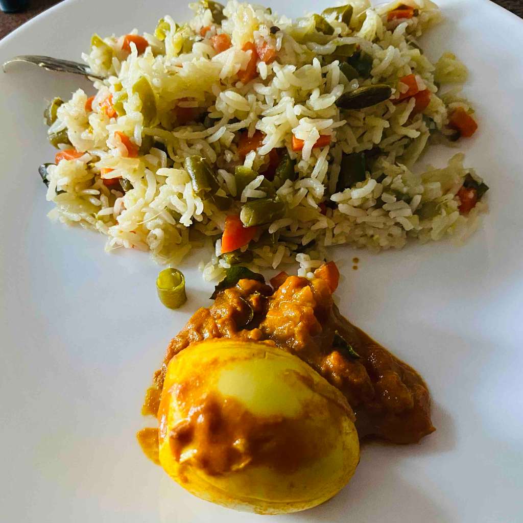 vegetable pulao with egg curry