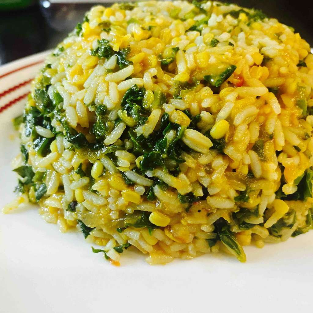 Moong dal with kale rice