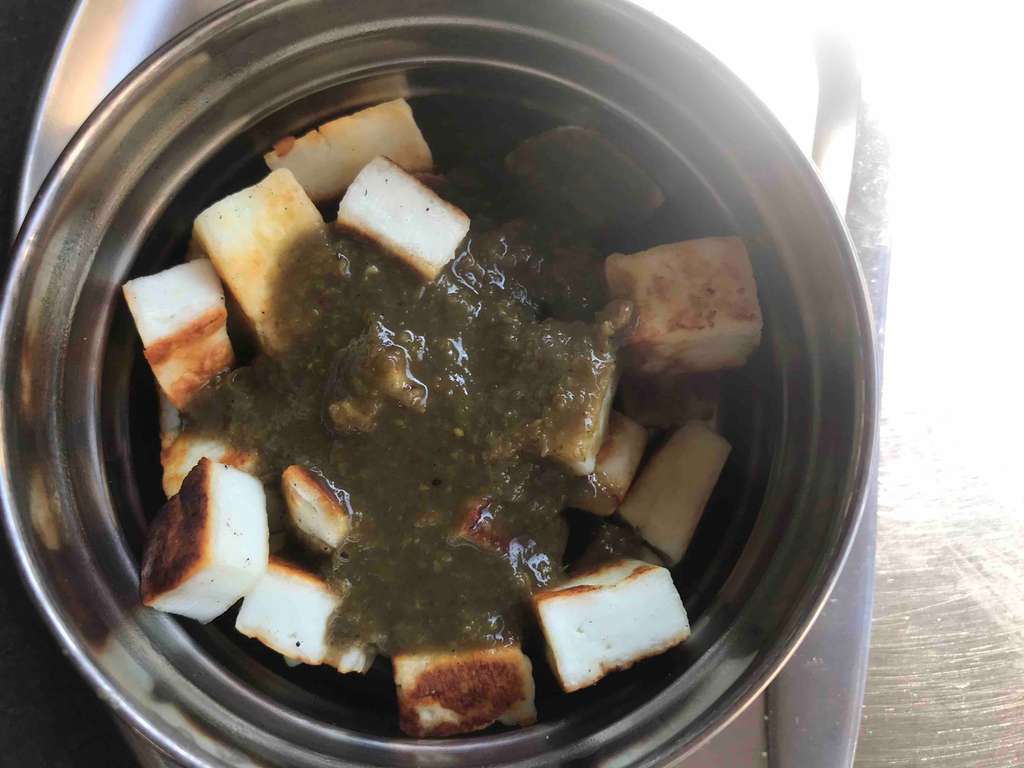 Paneer with green garlic bomb chutney 