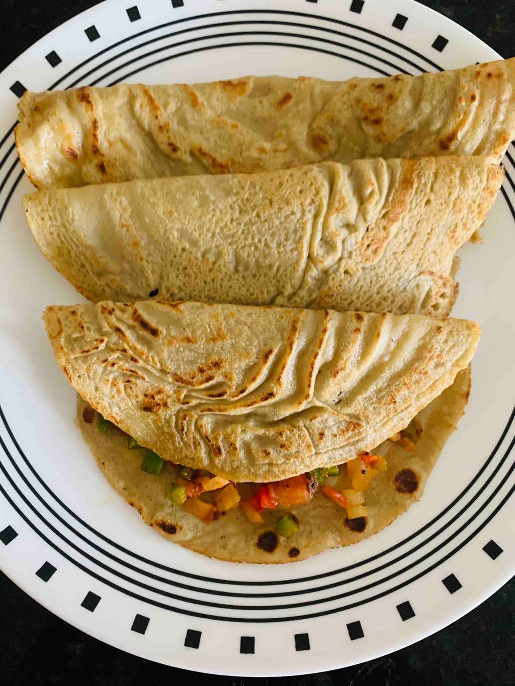 Daal and semolina dosa with stuffed veggies
