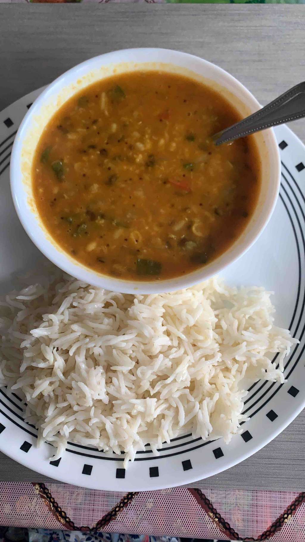 Mix vegetable daal fry and rice