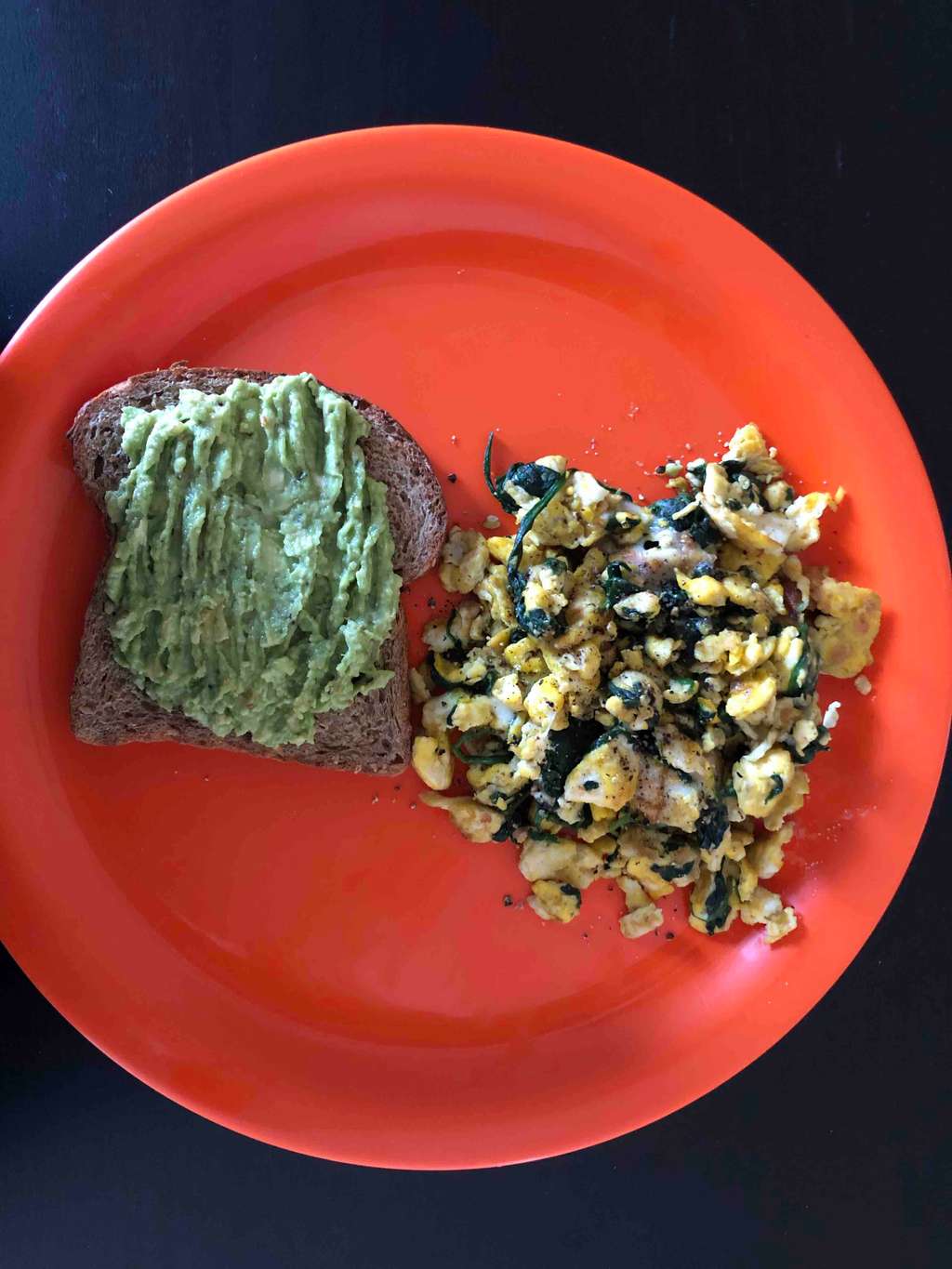Scrambled eggs with Spinach + Avocado Toast