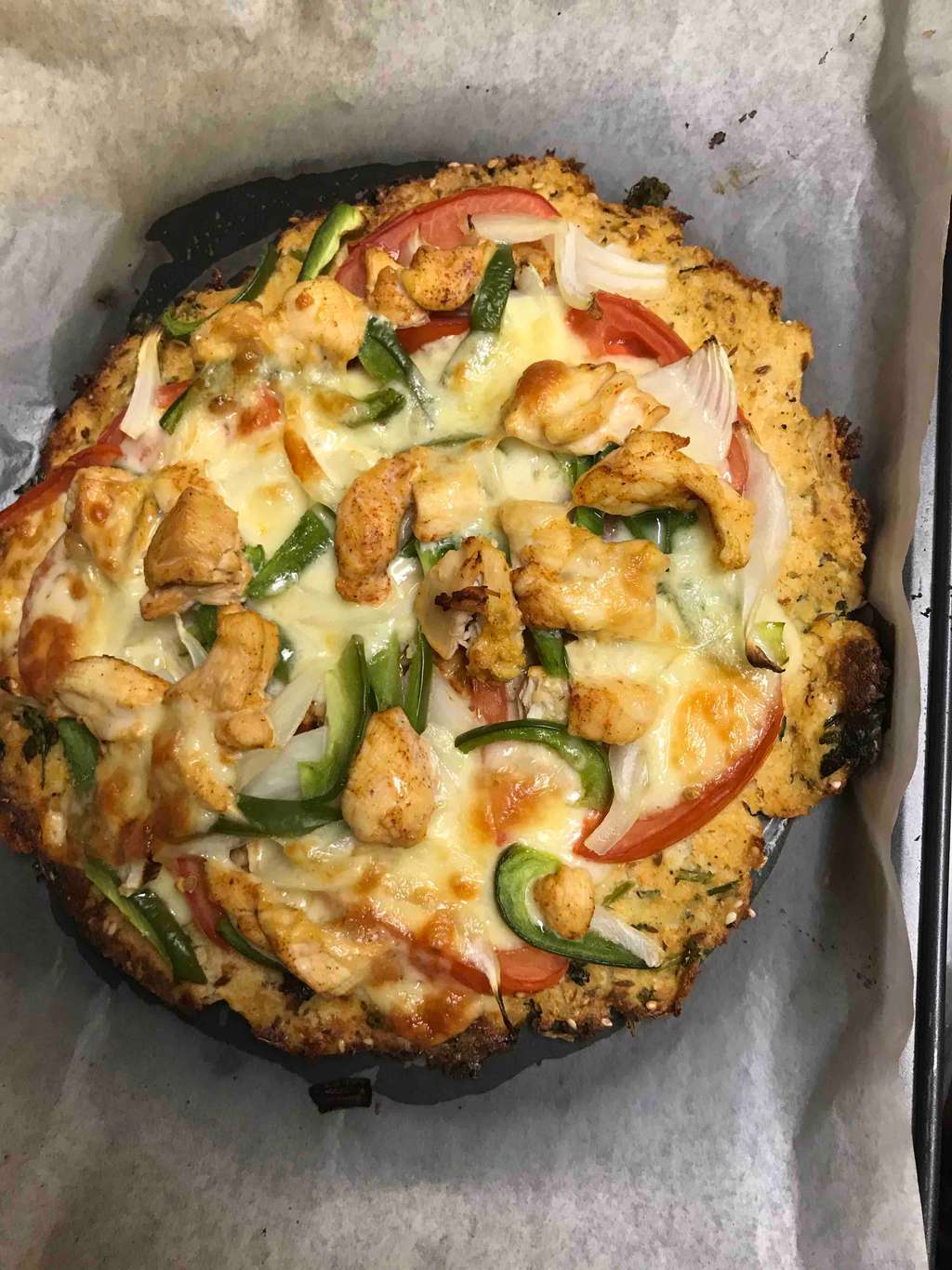 Cauliflower crust chicken pizza