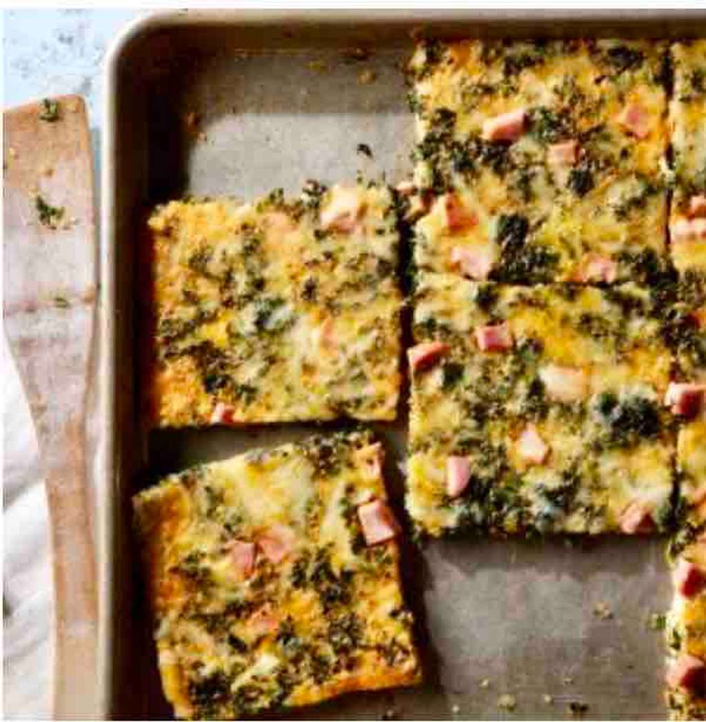 Sheet Pan Eggs with Spinach and Ham